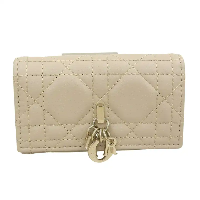 ディオール CHRISTIAN DIOR カナージュ レディディオール キーケース 4連 キーリング付 レザー ベージュ S09830NMJ 中古 OBB0651