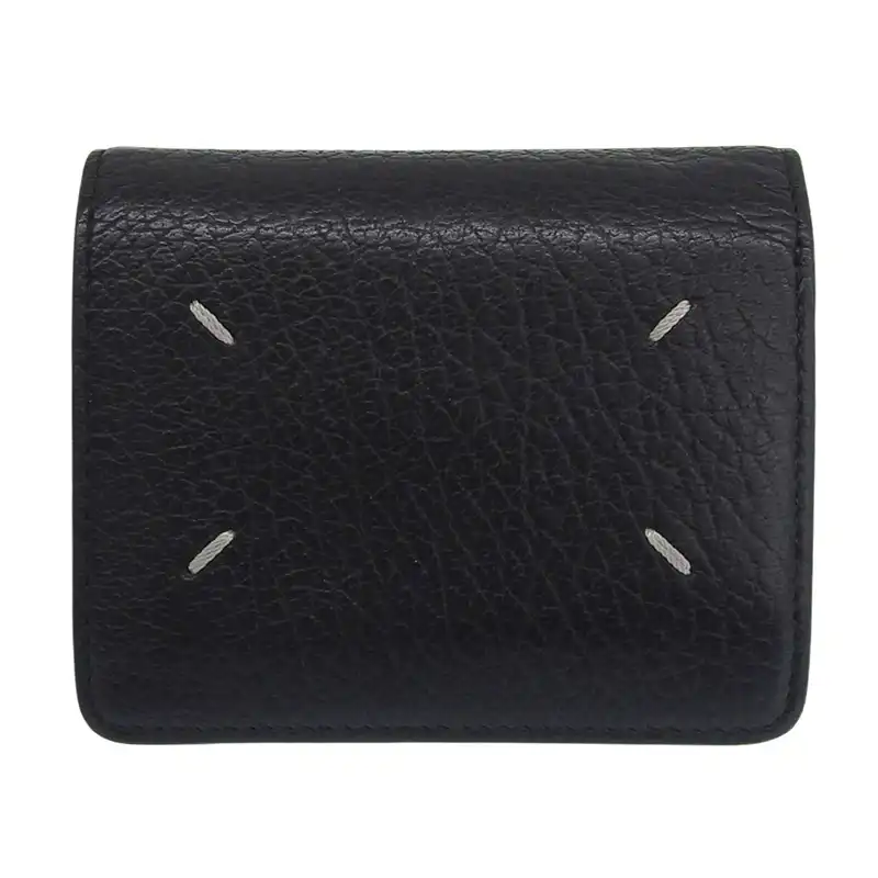 メゾンマルジェラ Maison Margiela コンパクトウォレット 二つ折り財布 4ステッチ レザー ブラック 中古 OBB0653