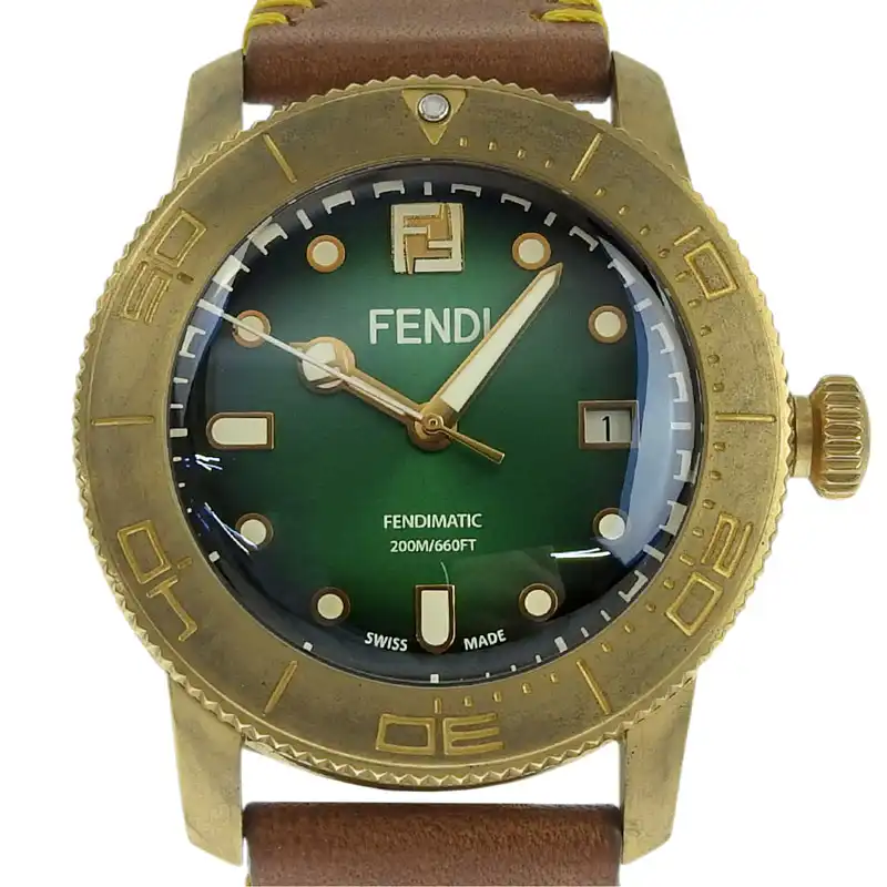 フェンディ FENDI アクアダイバー メンズ 自動巻き 腕時計 SS 革 グリーン文字盤 F131020201 限定800本 中古 OW0484