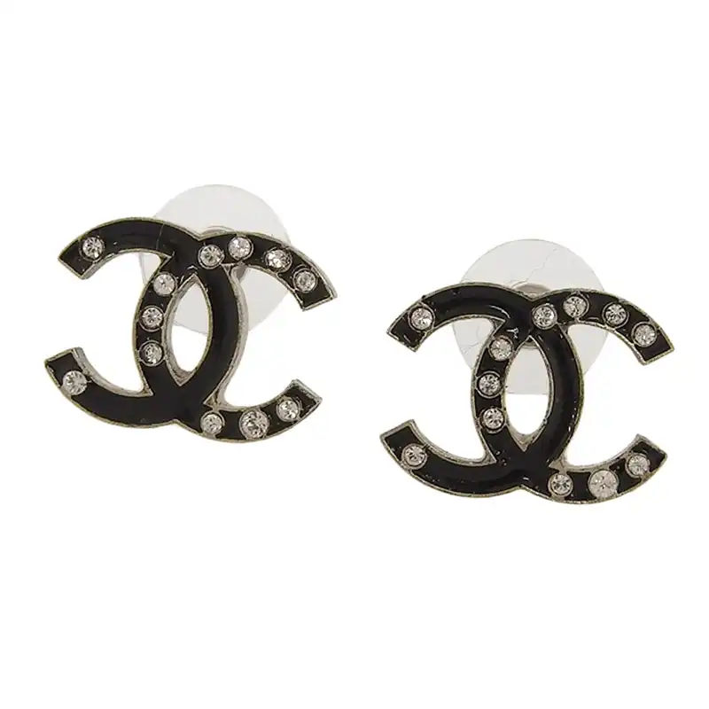 シャネル CHANEL ココマーク ラインストーン ピアス ブラック 07A 中古 CH1071
