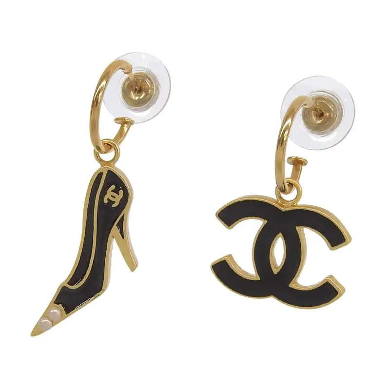 シャネル CHANEL ココマーク ハイヒール ピアス GP ブラック ゴールド色 02A 中古 CH1094
