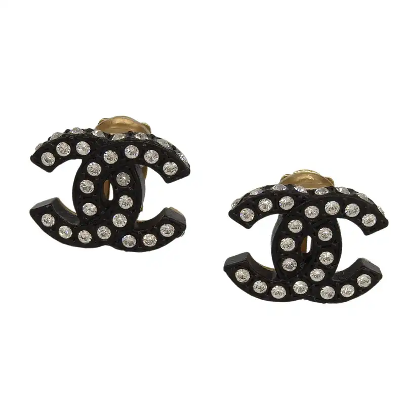 http://シャネル%20CHANEL%20ココマーク%20ラインストーン%20イヤリング%20ブラック%2002A%20中古%20CH1107