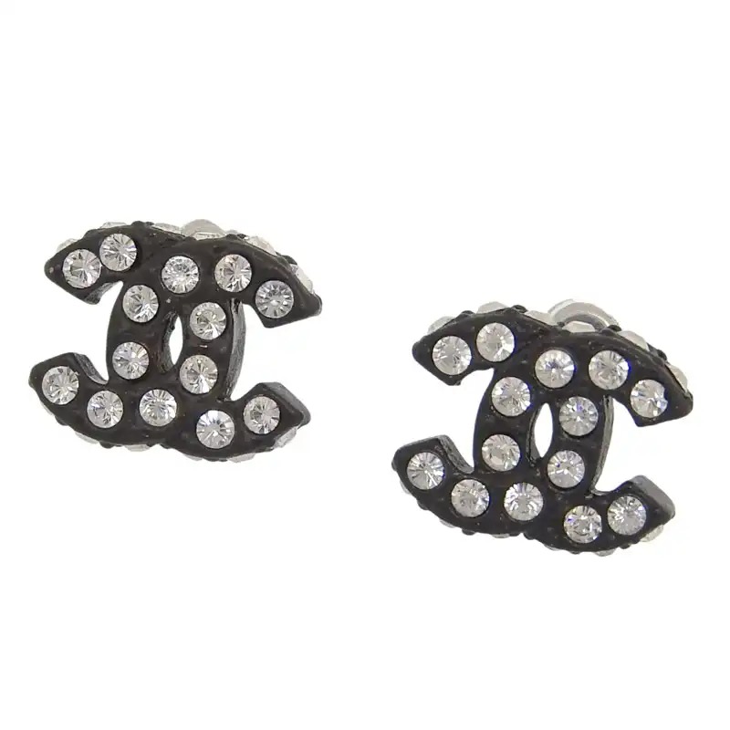 シャネル CHANEL ココマーク ラインストーン ピアス 02A ブラック 中古 CH1109