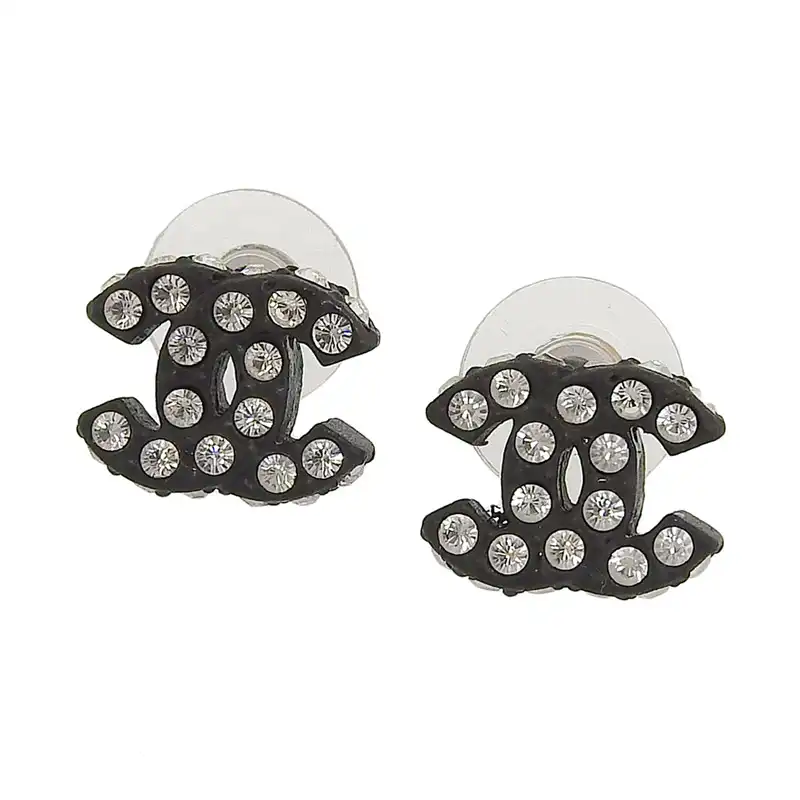 シャネル CHANEL ココマーク ラインストーン ピアス ブラック 02A 中古 CH1110