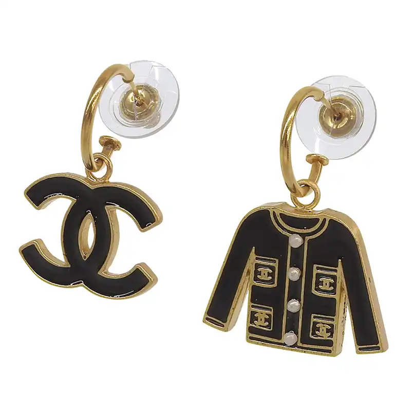 シャネル CHANEL ココマーク ジャケット ピアス GP ブラック ゴールド色 02A 中古 CH1115