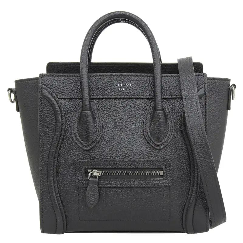 セリーヌ CELINE ラゲージ ナノショッパー 2WAY ハンドバッグ ショルダーバッグ レザー ブラック 中古 OB2725