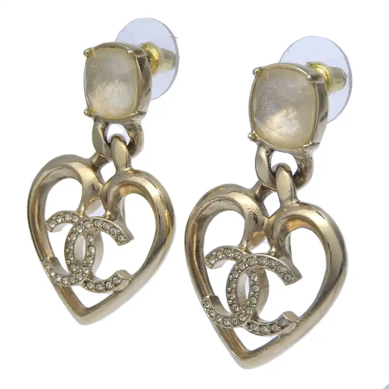 シャネル CHANEL ココマーク ハート ピアス GP ラインストーン ゴールド色 C23C 中古 CH1123