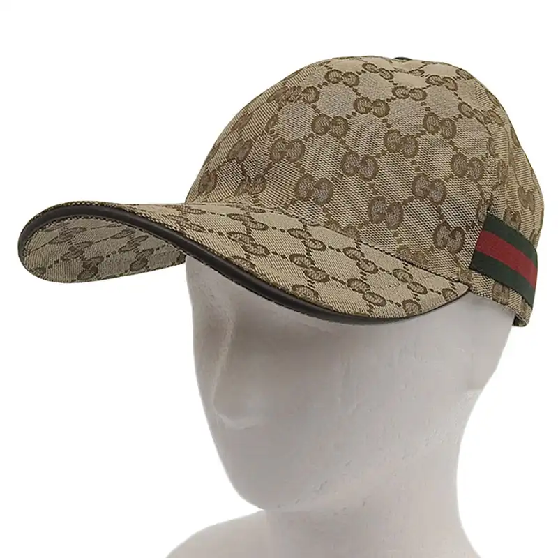グッチ GUCCI ベースボールキャップ ウェブストライプ付 帽子 GGキャンバス ベージュ/エボニー #M 200035 中古 GU0661