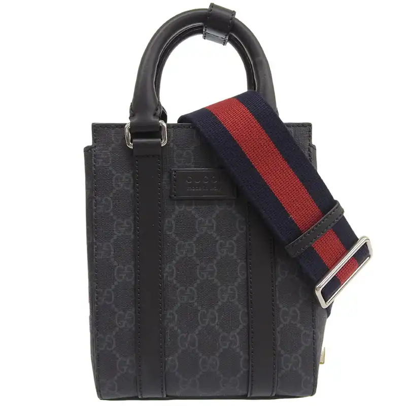 グッチ GUCCI ミニトート 2WAY ショルダーバッグ ハンドバッグ GGスプリームキャンバス/レザー ブラック 696010 中古 GU0666