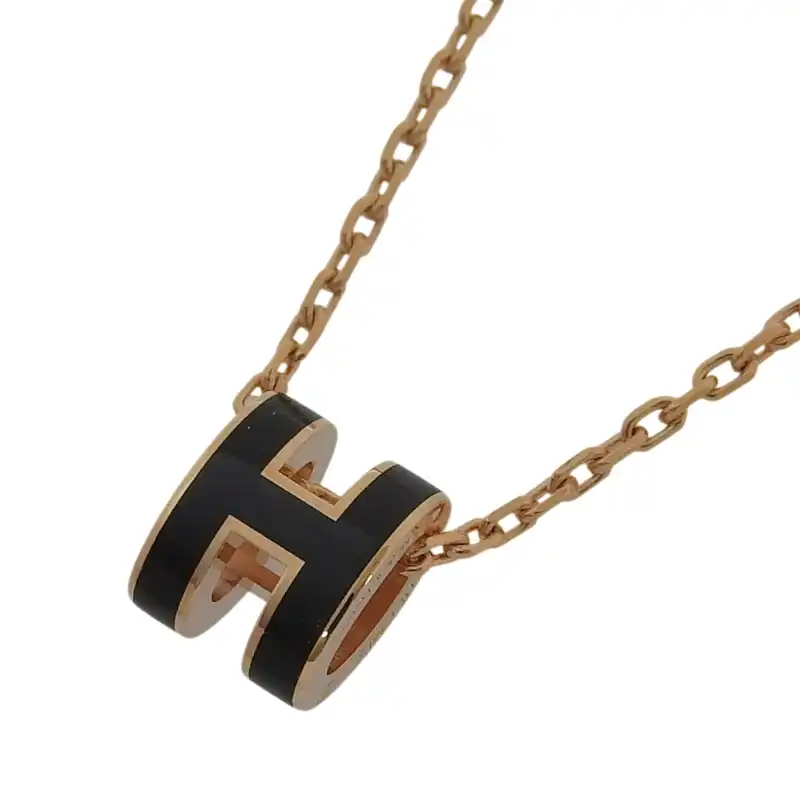 http://エルメス%20HERMES%20ミニポップアッシュ%20ネックレス%20GP%20ブラック/ピンクゴールド色%20中古%20HE1160