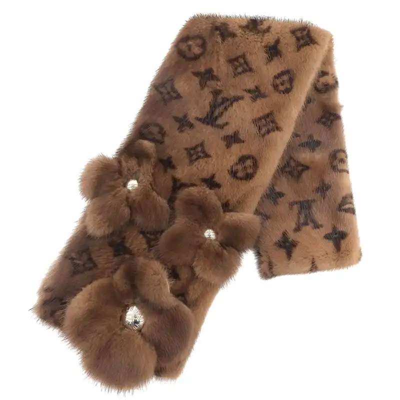ルイヴィトン LOUIS VUITTON エシャルプ ミンク モノグラムフラワー マフラー M74259 中古 LV1928