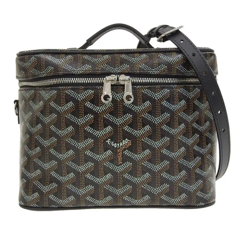 http://ゴヤール%20GOYARD%20ミューズ%20ヴァニティケース%202WAYバッグ%20ハンドバッグ%20ショルダーバッグ%20PVC/レザー%20ブラック%20中古%20OB2696