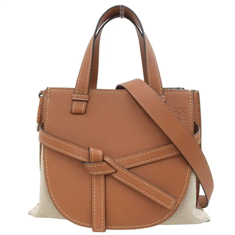http://ロエベ%20LOEWE%20ゲートトップハンドル%202WAYバッグ%20ハンドバッグ%20ショルダーバッグ%20キャンバス/レザー%20ベージュ/ブラウン%20中古%20OB2728