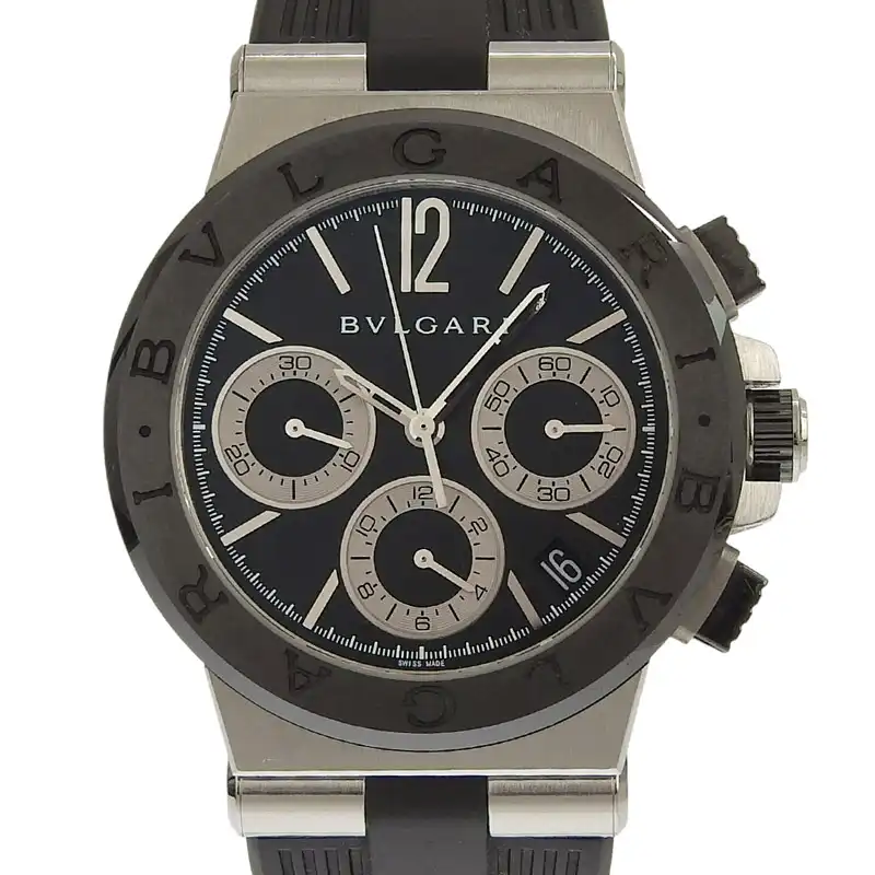 ブルガリ BVLGARI 時計 ディアゴノ クロノグラフ メンズ 自動巻き 腕時計 SS/CE/ラバー ブラック文字盤 DG37SCCH 中古 BV0162