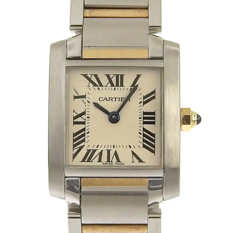 カルティエ CARTIER 時計 タンクフランセーズSM レディース クォーツ 腕時計 SS/YG ホワイト文字盤 W51007Q4 中古 CA0488