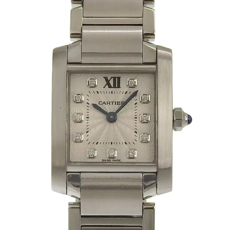 カルティエ CARTIER タンクフランセーズSM レディース クォーツ 腕時計 11Pダイヤモンド SS ホワイト文字盤 WE110006 中古 CA0489