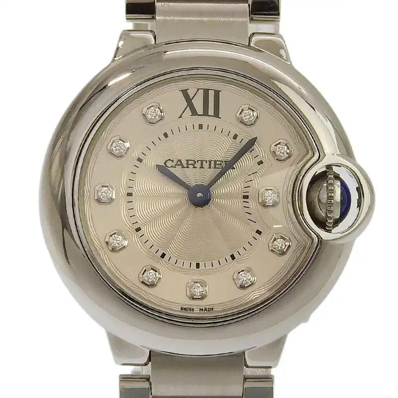 カルティエ CARTIER 時計 バロンブルーSM レディース クォーツ 腕時計 11Pダイヤモンド SS シルバー文字盤 WE902073 中古 CA0490