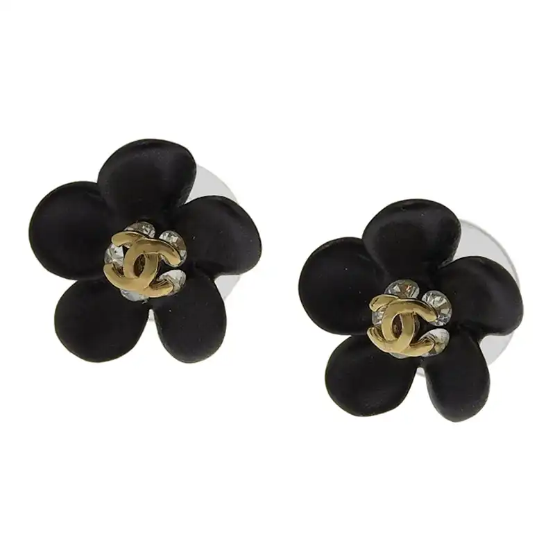 http://シャネル%20CHANEL%20フラワー%20ココマーク%20ピアス%20ラインストーン%20ブラック%20ゴールド色%2002A%20中古%20CH1106