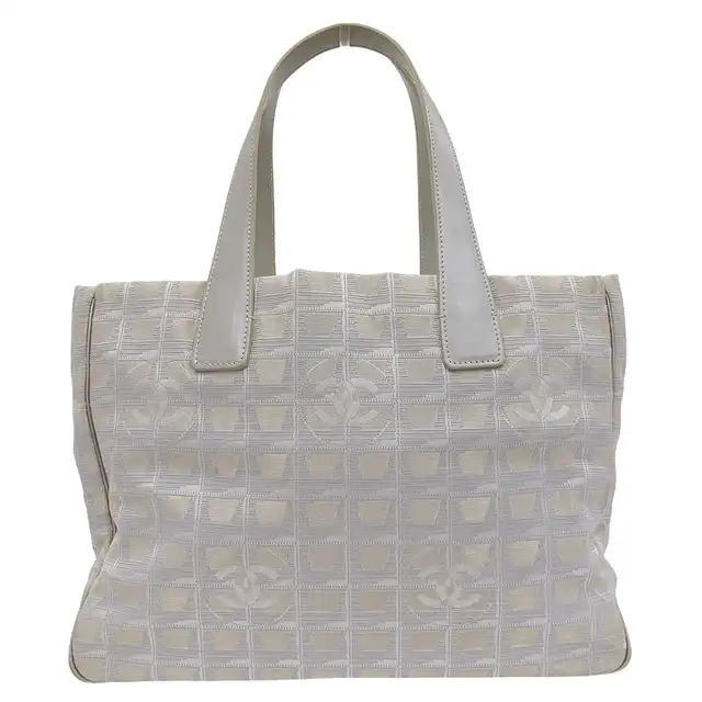 シャネル CHANEL ニュートラベルラインMM トートバッグ キャンバス/レザー シルバー系 10番台 中古 CH1130