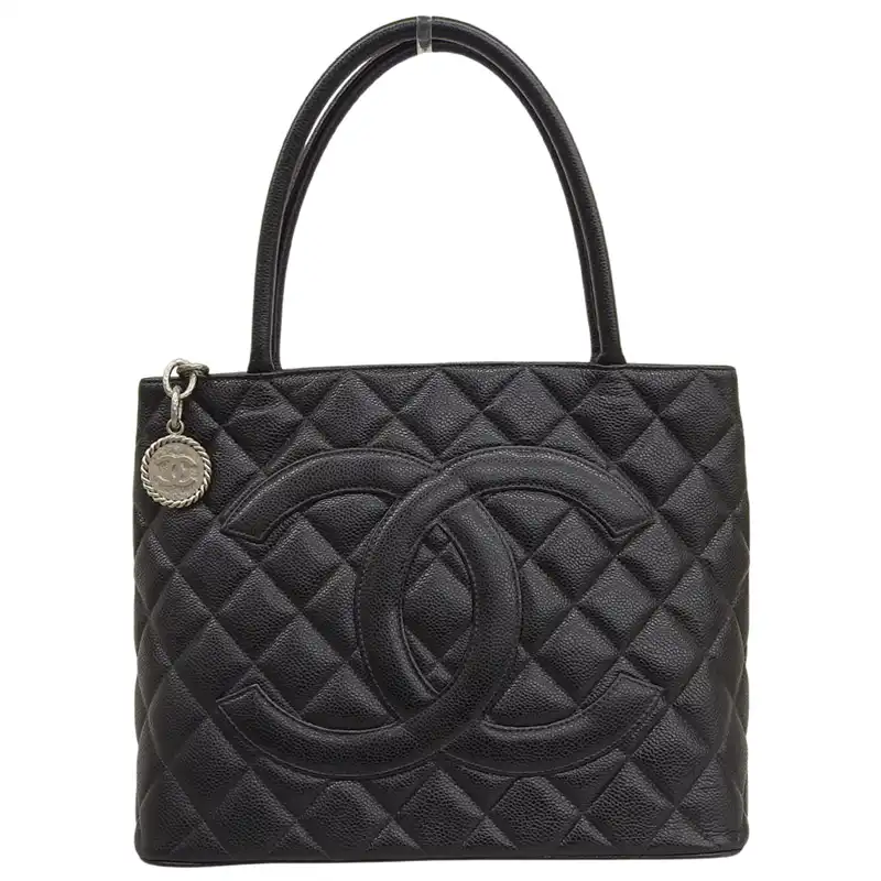 シャネル CHANEL ココマーク トートバッグ 復刻トート ハンドバッグ キャビアスキン ブラック シルバー金具 6番台 中古 CH1132