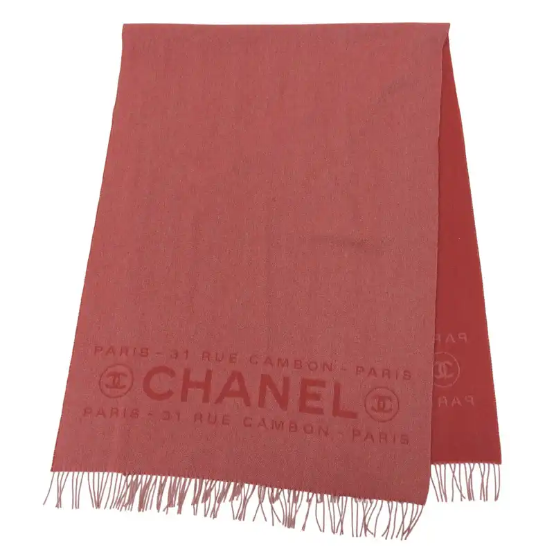 シャネル CHANEL ストール ショール カシミア レッド ストール 中古 CH1138