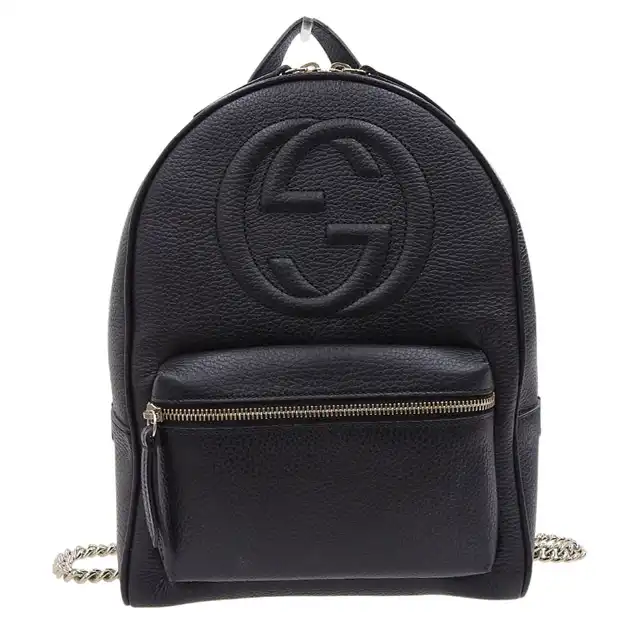 グッチ GUCCI ソーホー インターロッキングG バックパック リュックサック レザー ブラック 536192 中古 GU0668