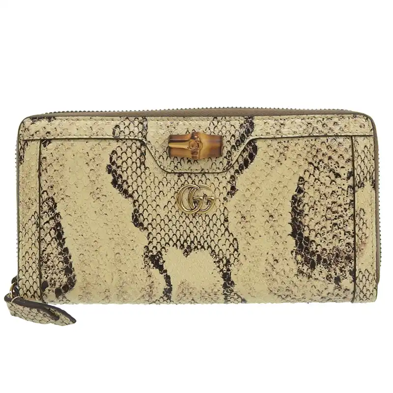 グッチ GUCCI バンブー ダイアナ ラウンドファスナー 長財布 パイソン ベージュ/ブラウン 658634 中古 GU0669