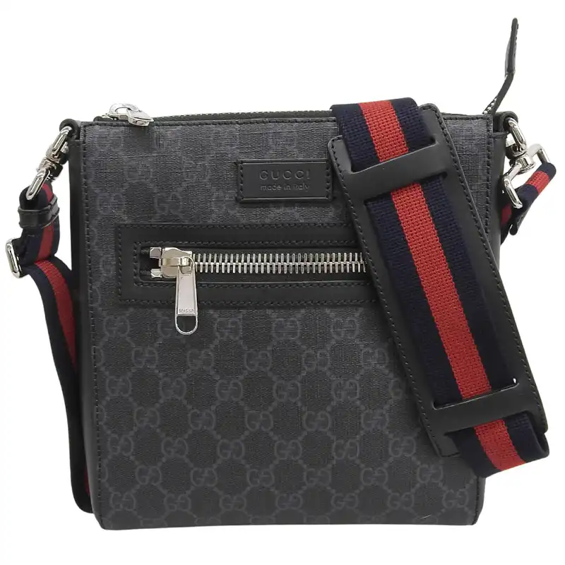 グッチ GUCCI GGスプリーム スモールメッセンジャー ショルダーバッグ PVC/レザー ブラック 523599 中古 GU0670