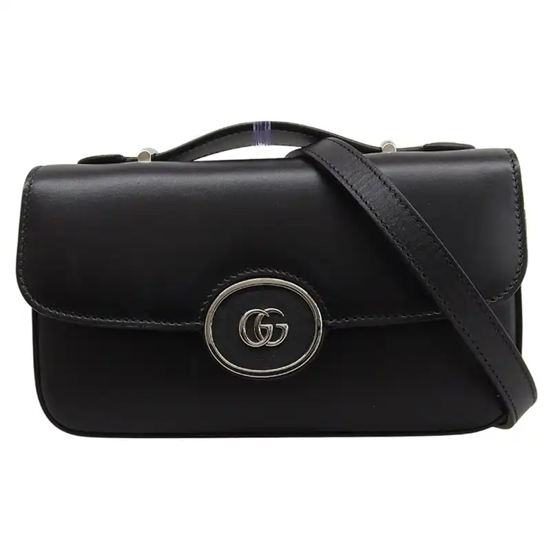 グッチ GUCCI プチGG 2WAYバッグ ショルダーバッグ ハンドバッグ レザー ブラック 739722 中古 GU0671