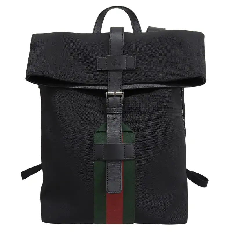 グッチ GUCCI シェリーライン バックパック リュックサック キャンバス レザー ブラック 619749 中古 GU0672