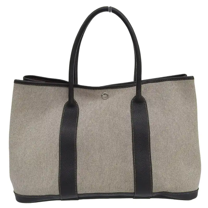 エルメス HERMES ガーデンパーティPM トートバッグ レザー/トワル グレー/ブラック 2006年 クリスマス限定 中古 HE1201