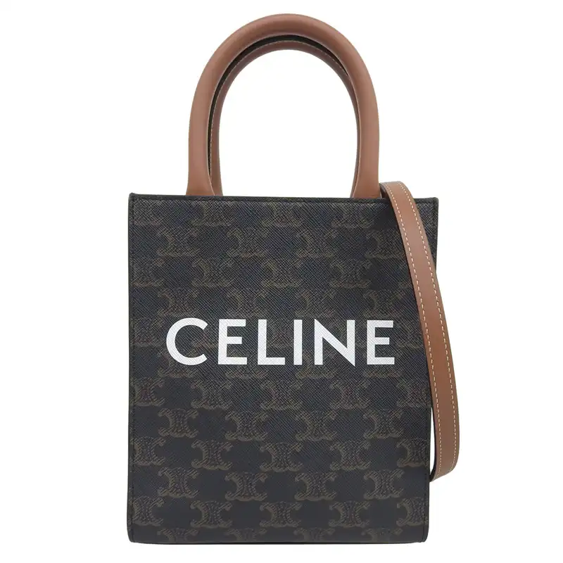 http://セリーヌ%20CELINE%20ミニ%20バーティカル%20カバ%202WAYバッグ%20ハンドバッグ%20ショルダーバッグ%20PVC/レザー%20ブラウン%20中古%20OB2733