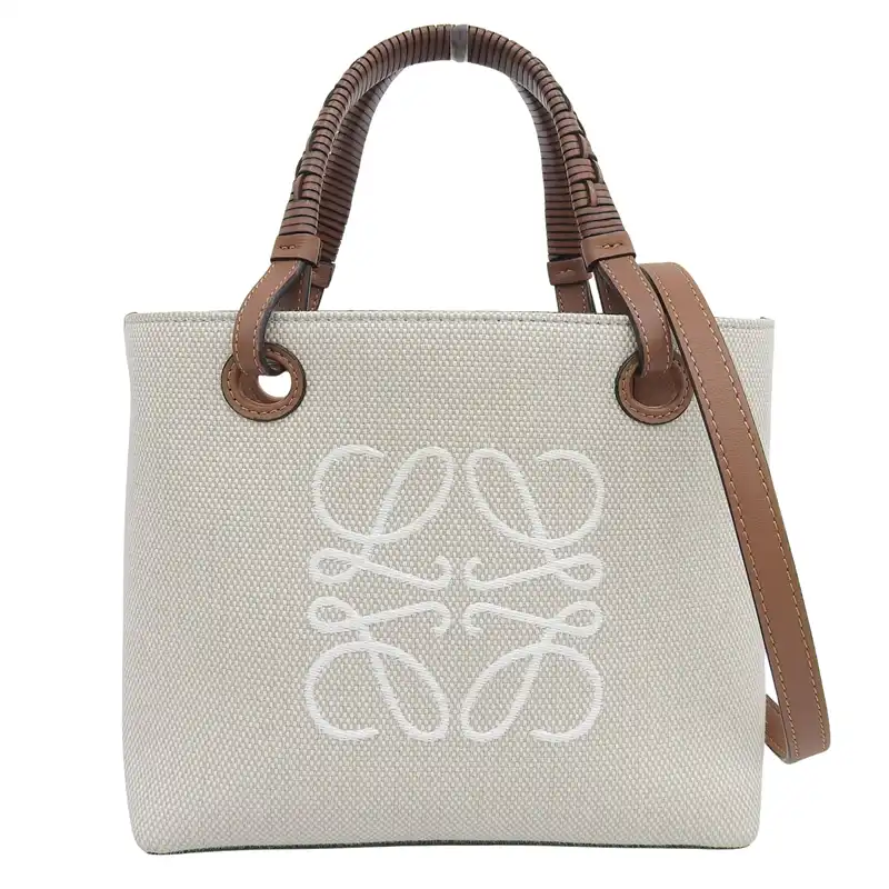http://ロエベ%20LOEWE%20アナグラム%202WAYバッグ%20ハンドバッグ%20ミニトート%20ショルダーバッグ%20キャンバス/レザー%20ベージュ/ブラウン%20中古%20OB2739