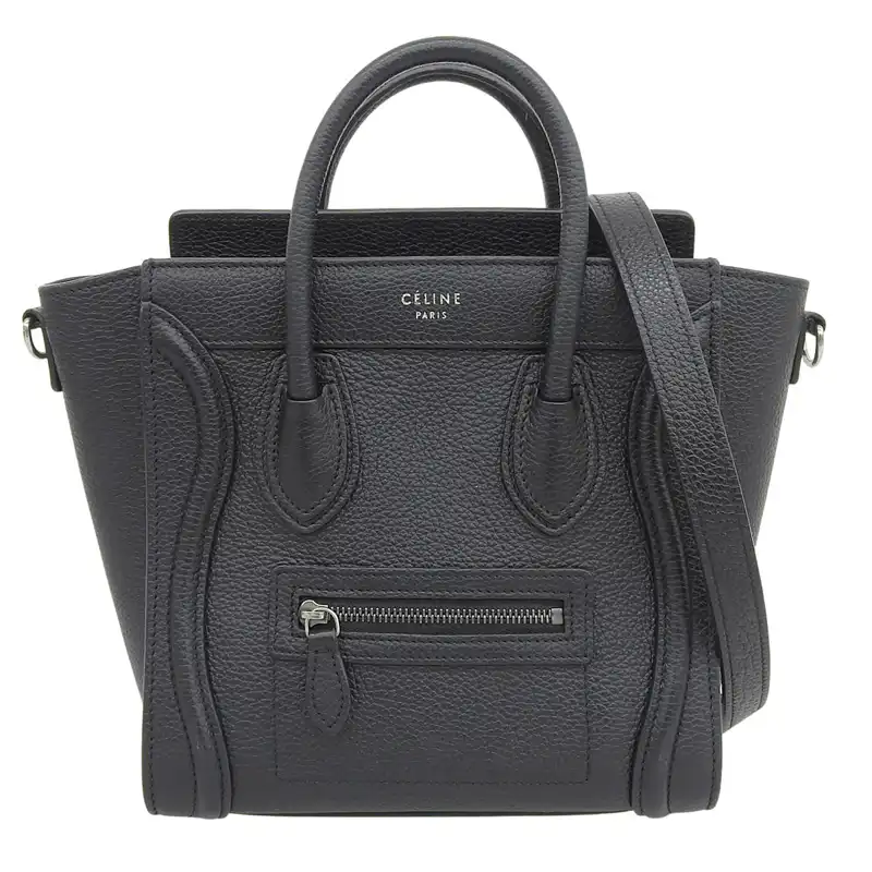 http://セリーヌ%20CELINE%20ラゲージ%20ナノショッパー%202WAYバッグ%20ハンドバッグ%20ショルダーバッグ%20レザー%20ブラック%20中古%20OB2740