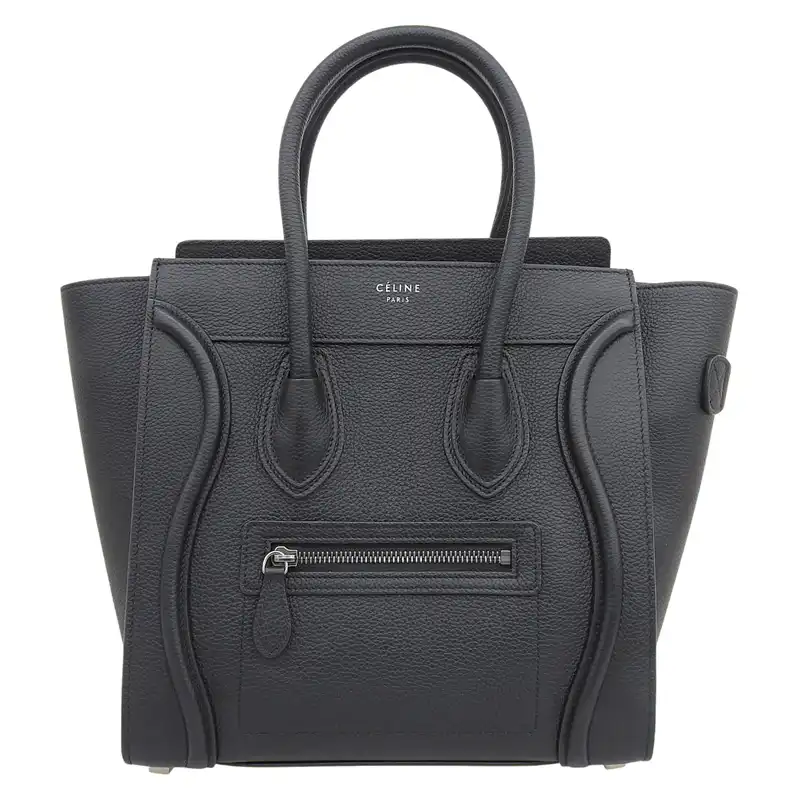 http://セリーヌ%20CELINE%20ラゲージ%20マイクロショッパー%20ハンドバッグ%20レザー%20ブラック%20中古%20OB2741