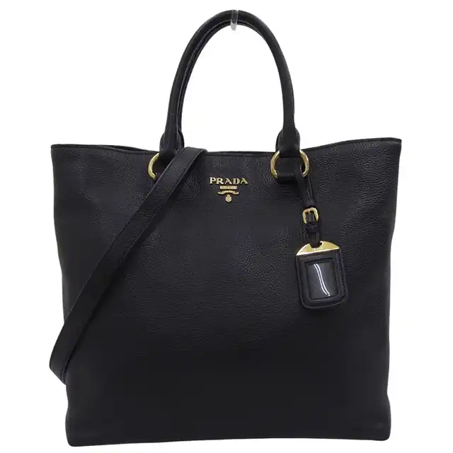 プラダ PRADA 2WAYバッグ トートバッグ ショルダーバッグ ヴィッテロフェニックス レザー ブラック 1BG865 中古 OB2752