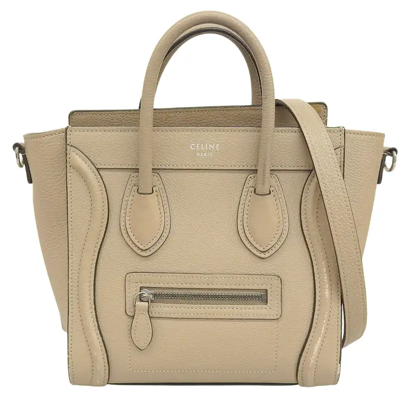 http://セリーヌ%20CELINE%20ラゲージ%20ナノショッパー%202WAYバッグ%20ハンドバッグ%20ショルダーバッグ%20レザー%20ベージュ%20中古%20OB2755