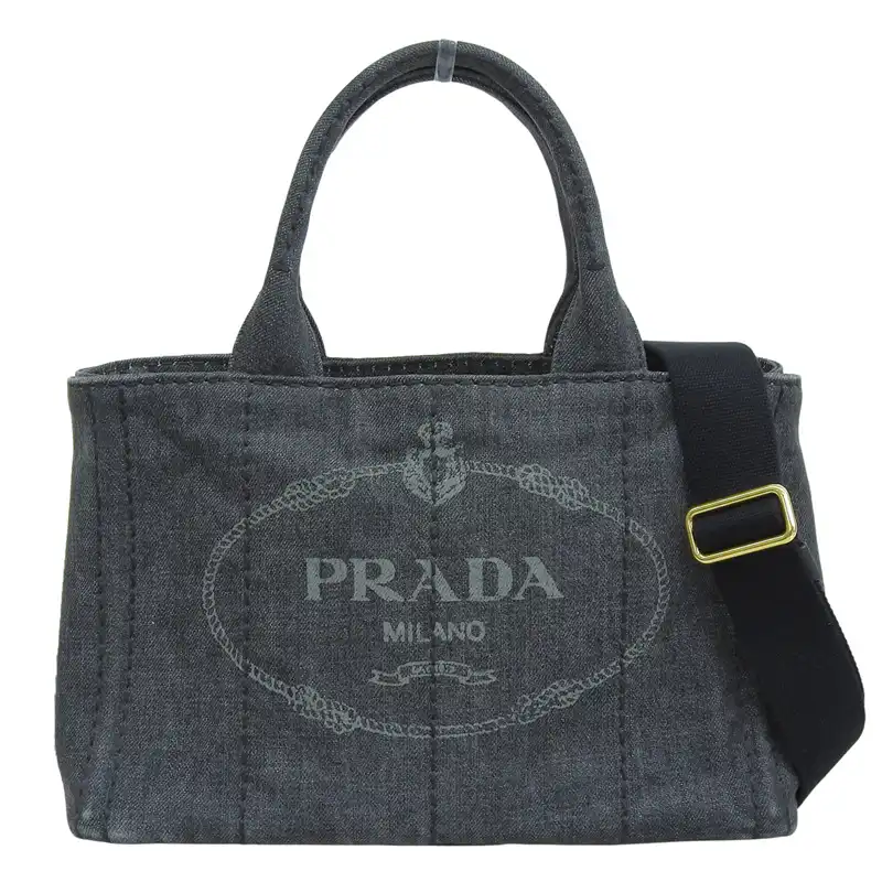 プラダ PRADA カナパ 2WAYバッグ ハンドバッグ ショルダーバッグ デニム ブラック 1BG439 中古 OB2767