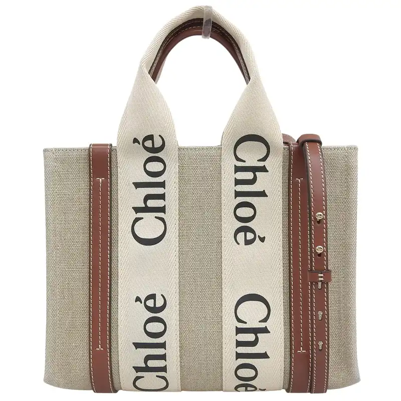http://クロエ%20CHLOE%20ウッディスモールトート%202WAY%20ハンドバッグ%20ショルダーバッグ%20キャンバス/レザー%20ベージュ/ブラウン%20中古%20OB2768