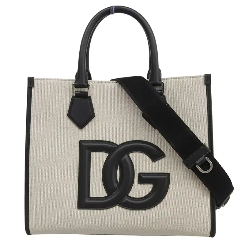 ドルチェ＆ガッバーナ Dolce＆Gabbana 2WAY トート ショルダーバッグ キャンバス/レザー ホワイト/ブラック BM2012 中古 OB2775