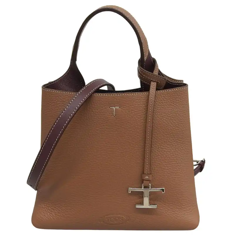 トッズ TOD'S Tタイムレス 2WAYバッグ ハンドバッグ ショルダーバッグ レザー ブラウン 中古 OB2777