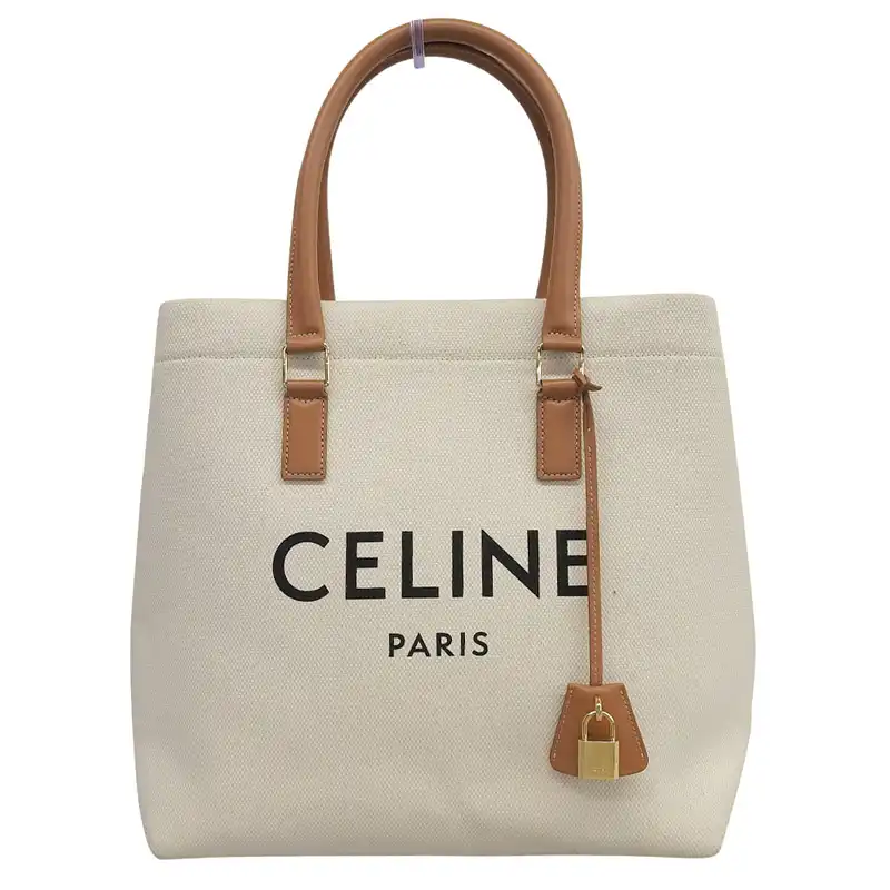 セリーヌ CELINE ホリゾンタルカバ トートバッグ ショルダーバッグ キャンバス/レザー ホワイト/ブラウン 190062 中古 OB2778