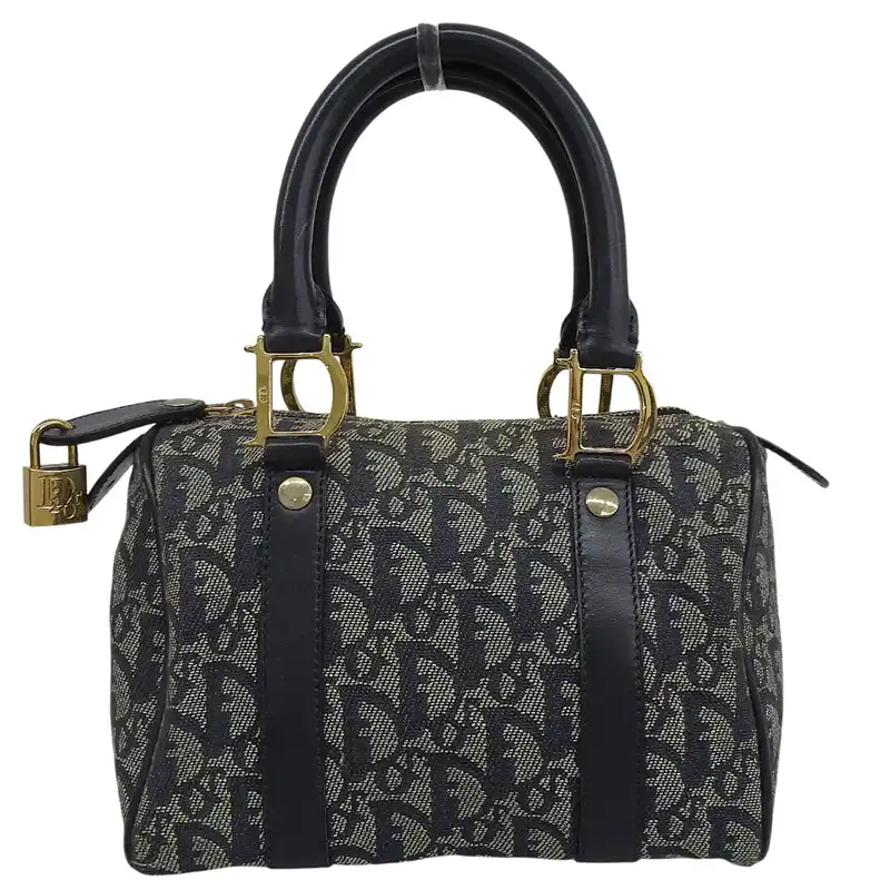 http://ディオール%20CHRISTIAN%20DIOR%20トロッター%20ミニボストン%20ハンドバッグ%20キャンバス%20レザー%20ネイビー%20中古%20OB2791