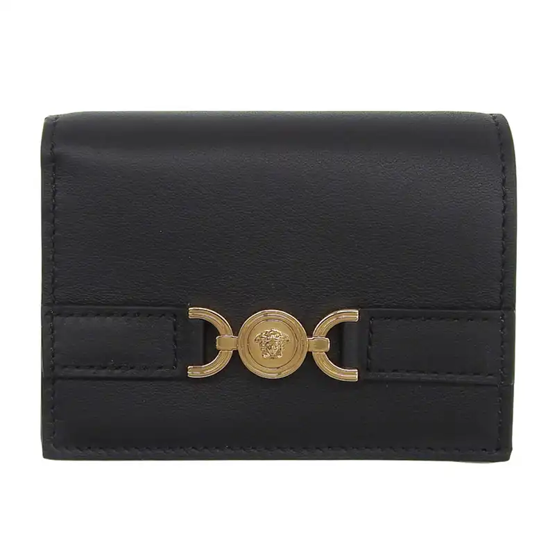 ヴェルサーチェ Versace メドゥーサ'95 二つ折り財布 コンパクトウォレット レザー ブラック 1016596 中古 OBB0659