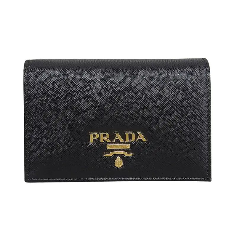 プラダ PRADA 二つ折り財布 コンパクトウォレット サフィアーノ レザー ブラック 1MV021 中古 OBB0667