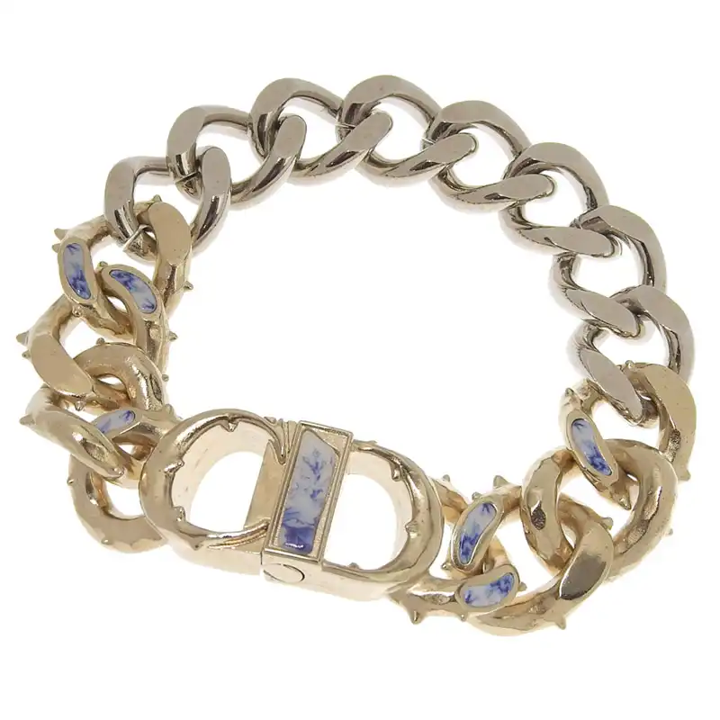 http://ディオール%20CHRISTIAN%20DIOR%20バイカラー%20チェーンリンクブレス%20いばら%20ブレスレット%20ゴールド色/シルバー色%20中古%20OBJ0307