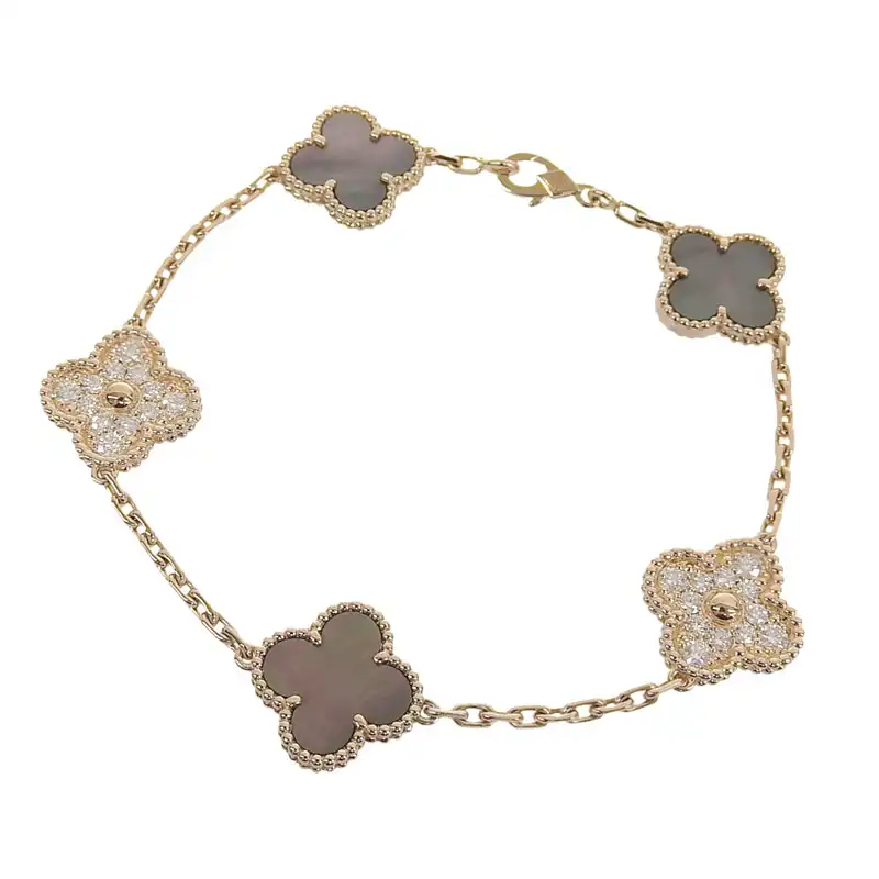 ヴァンクリーフ&アーペル VanCleef&Arpels ヴィンテージアルハンブラ グレー マザーオブパール ダイヤ K18RG 中古 OBJ0501