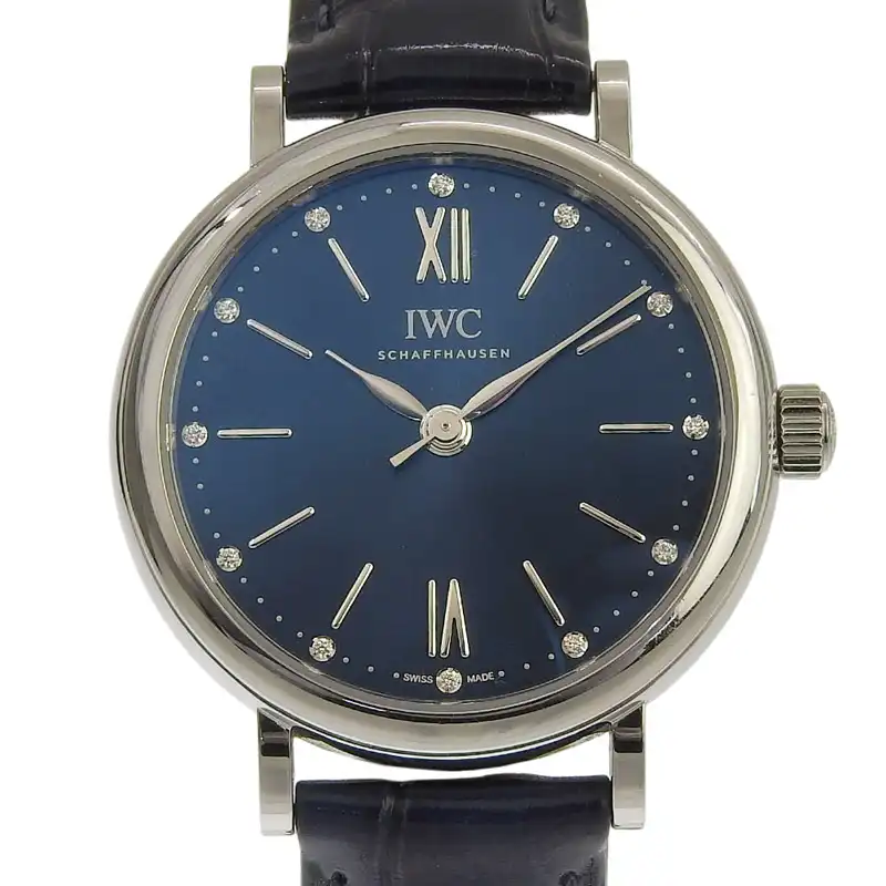 アイ・ダブリュー・シー IWC 時計 ポートフィノ メンズ 自動巻き 腕時計 12Pダイヤモンド SS/革 ブルー文字盤 IW357412 中古 OW0490