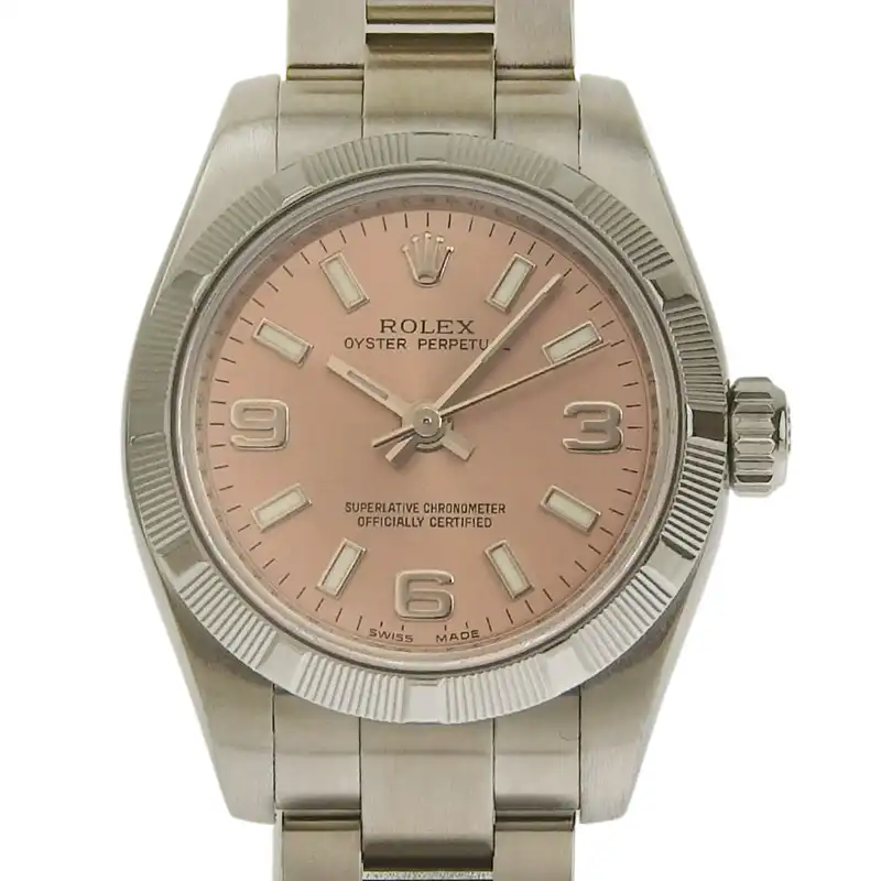 ロレックス ROLEX オイスターパーペチュアル レディース 自動巻き 腕時計 SS ピンク文字盤 Z番 2006〜2007年 176210 中古 RO0298