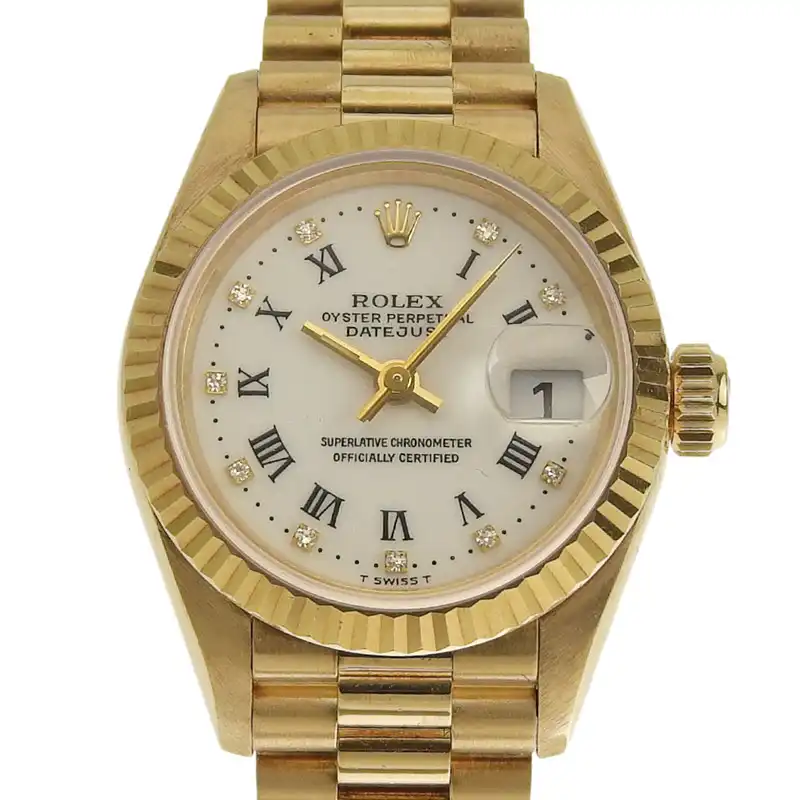 ロレックス デイトジャスト レディース 自動巻き K18 10Pダイヤモンド ホワイトローマン 白文字盤 W番 1994年 69178G 中古 RO0299